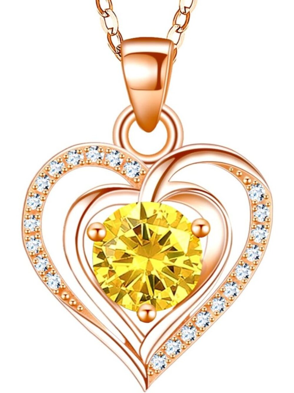 Women Rose Gold 6 925 Sterling Silver Zirconia Heart Birthstone Pendant Necklace
